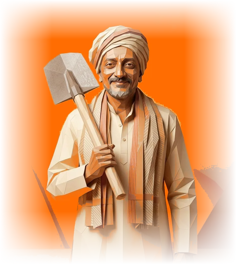 A worker with a shovel over his shoulder, rendered in paper